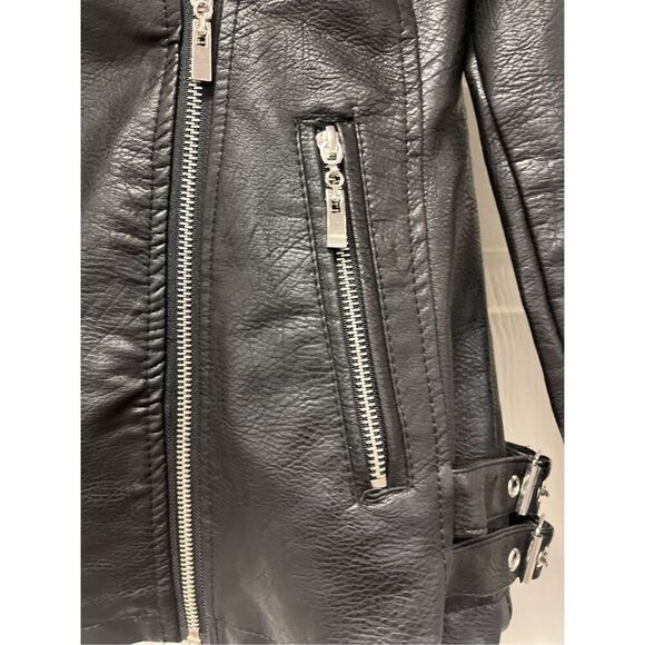 C&C California Leopard Fur Trimmed Faux Leather Motorcycle Jacket sz S EUC Mob W - Picture 2 of 9